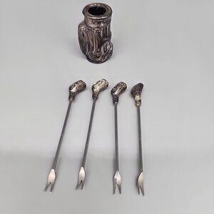 Vintage Pewter Miniature Golf Club And Bag Cocktail hors d'oeuvre Fork Set